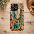 Turquoise Floral Longhorn Western Phone Case