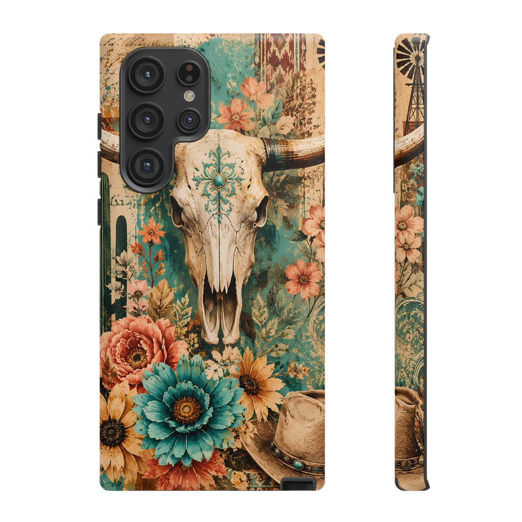 Turquoise Floral Longhorn Western Phone Case