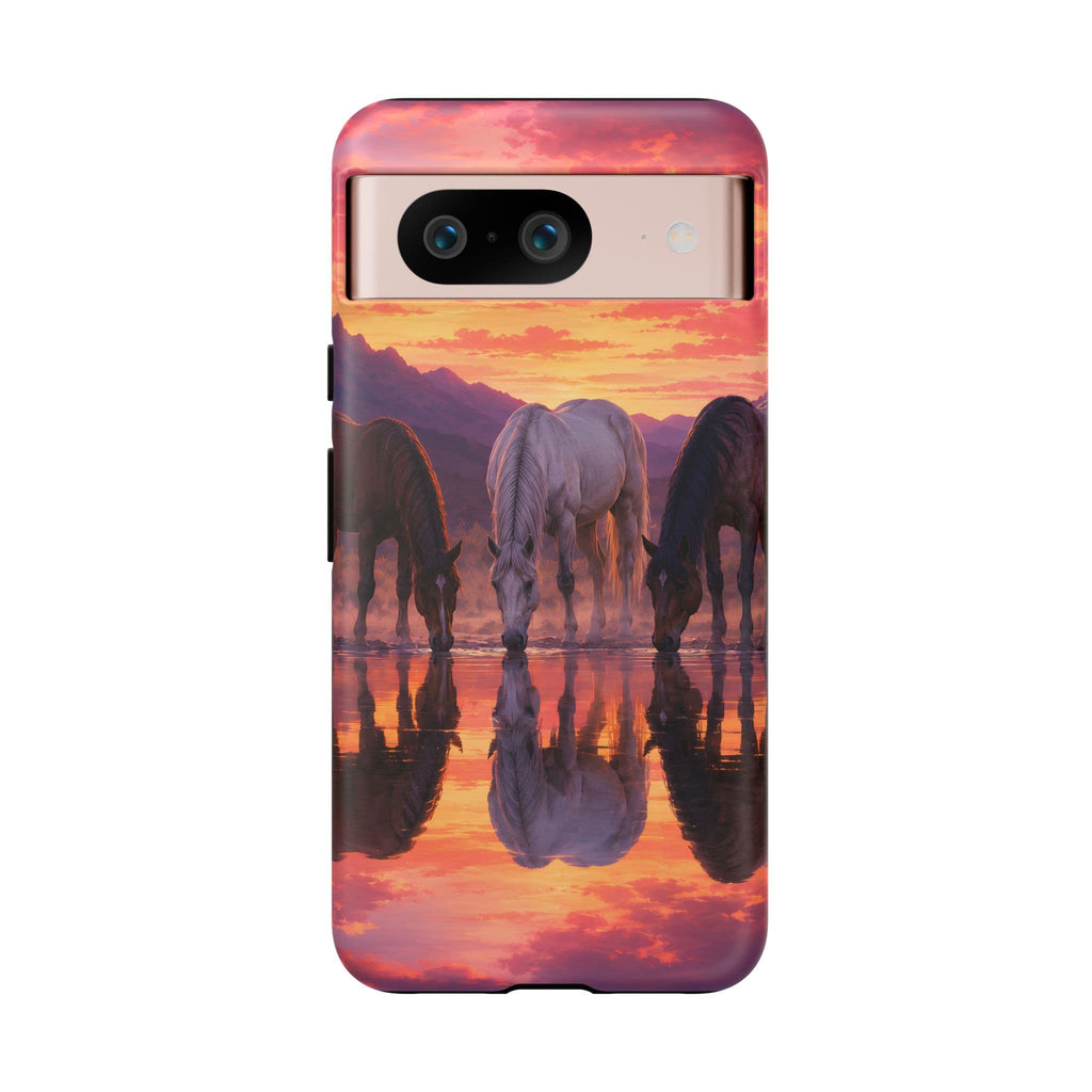 Horses at Sunset Reflection Phone Case