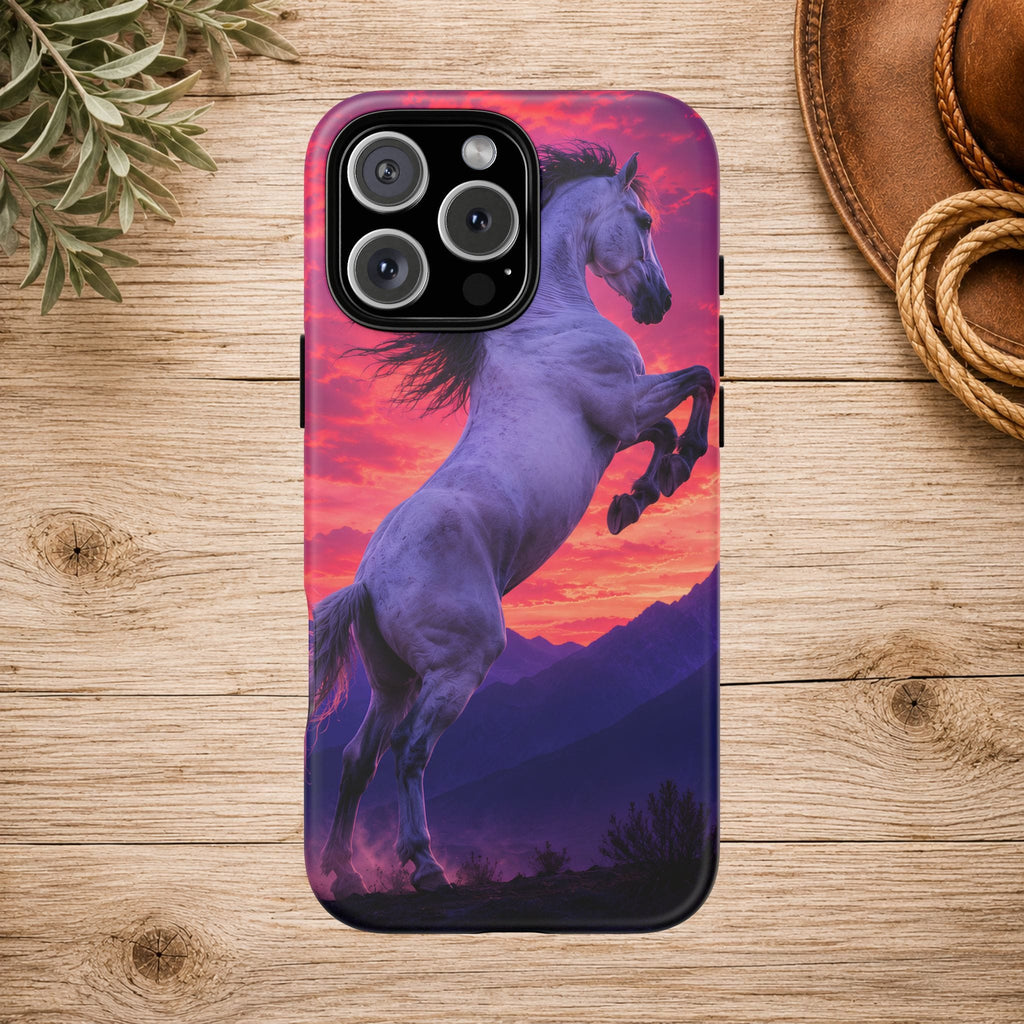 Rearing White Horse Sunset Phone Case