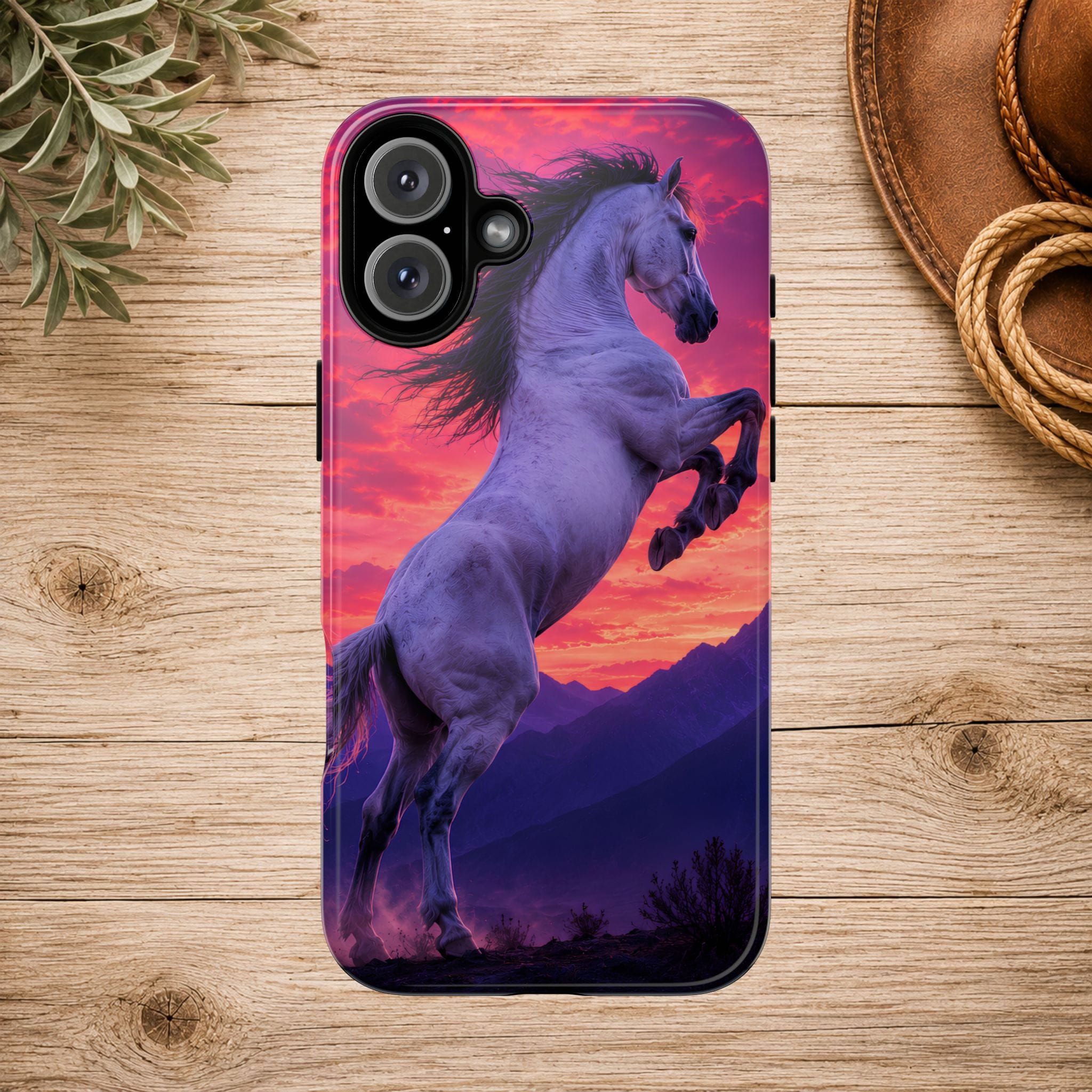 Rearing White Horse Sunset Phone Case