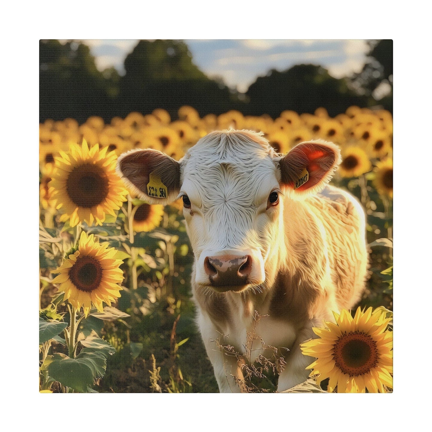 Matte Canvas, Stretched, 0.75" -Calf in a Field of Sunflowers