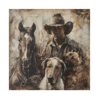 Matte Canvas, Stretched, 0.75" Cowboy with his best friends