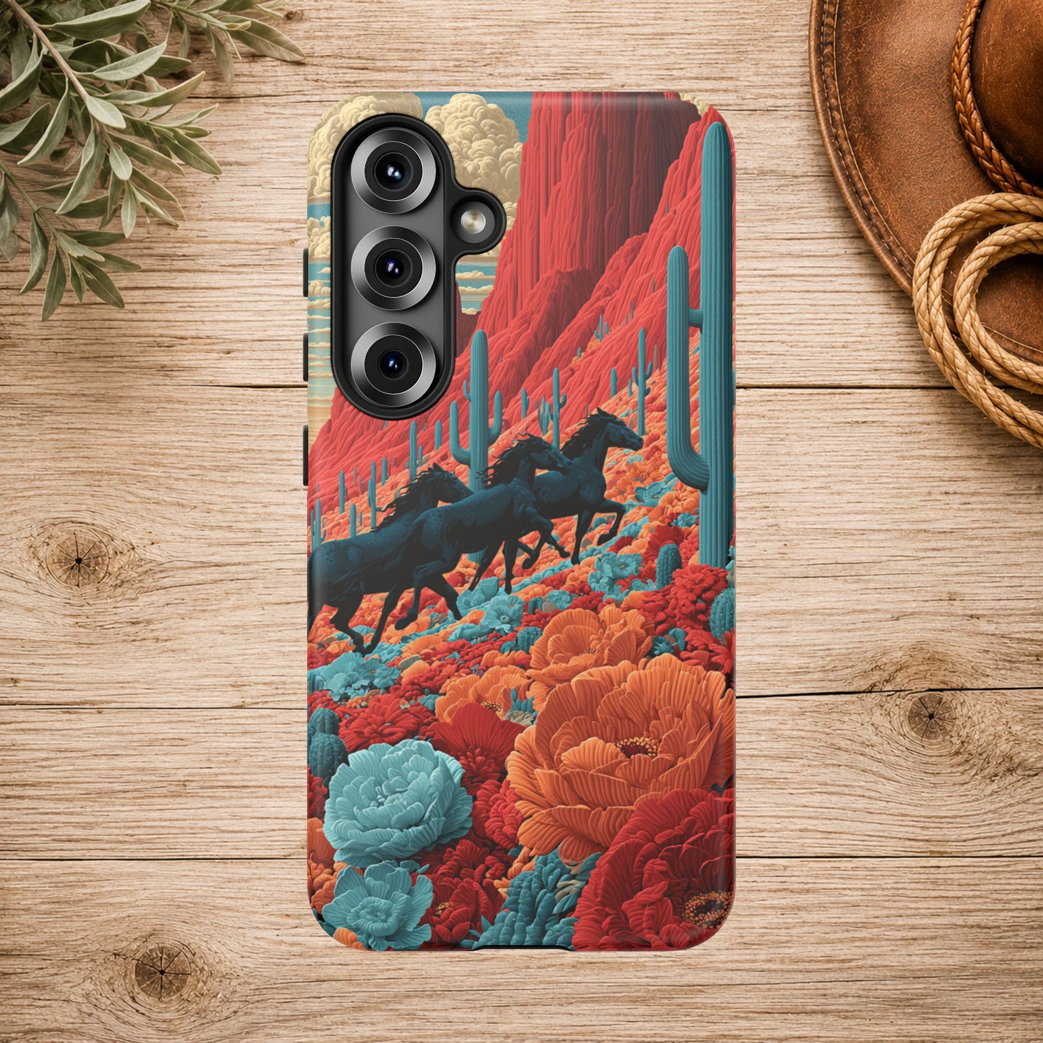 Desert Wild Horses Floral Phone Case