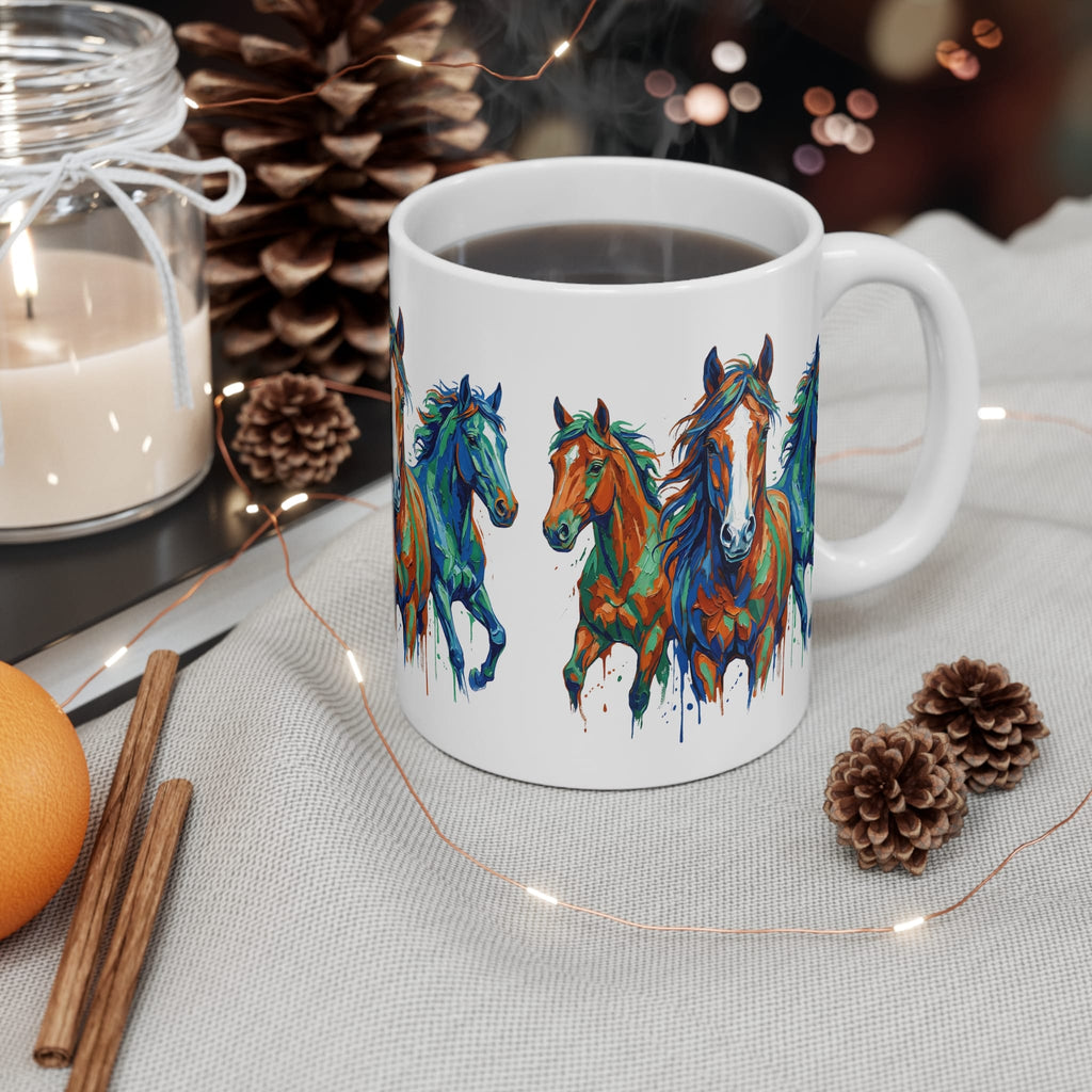 Painted Wild Horses Drip Art Coffee Mug