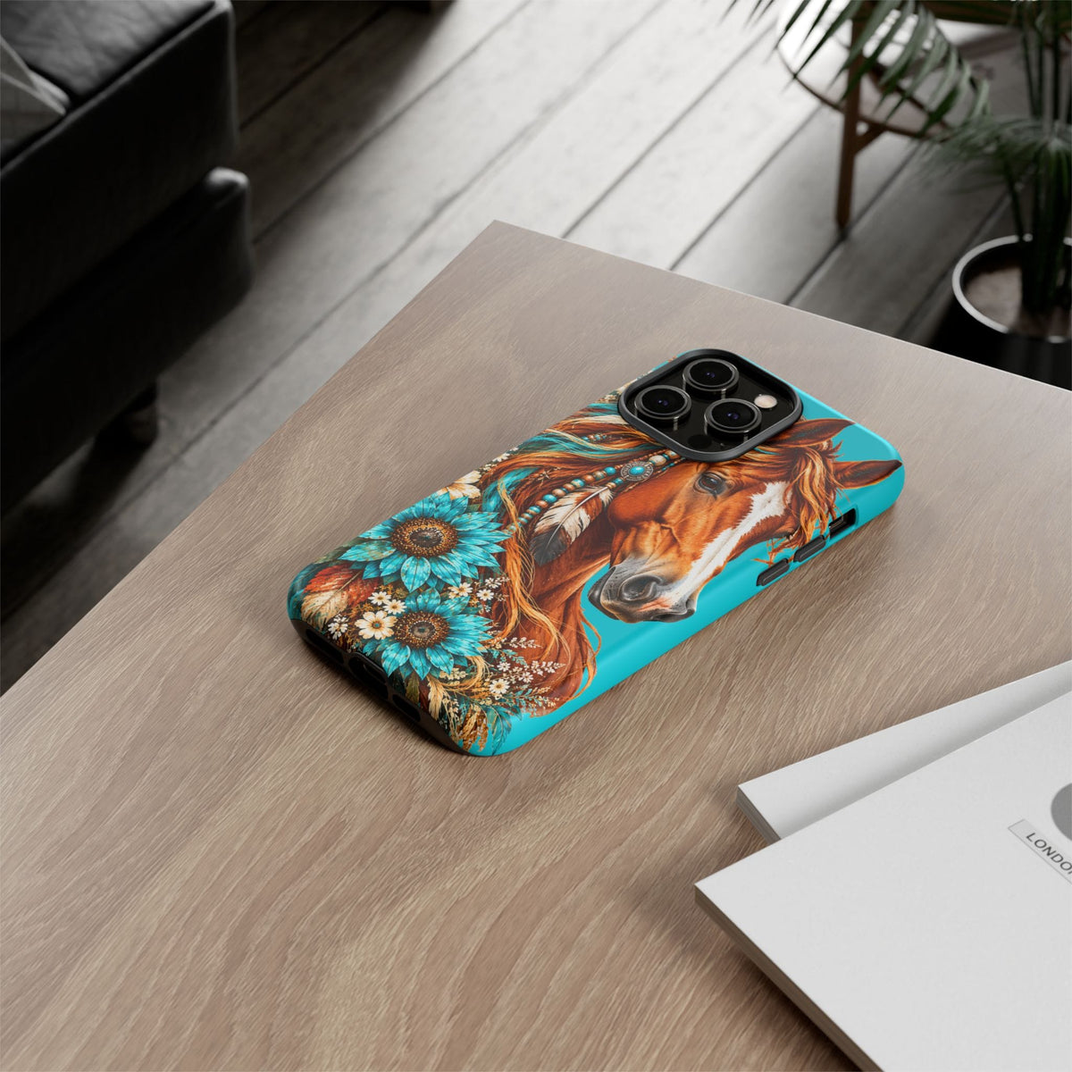 Turquoise Sunflower Horse Phone Case