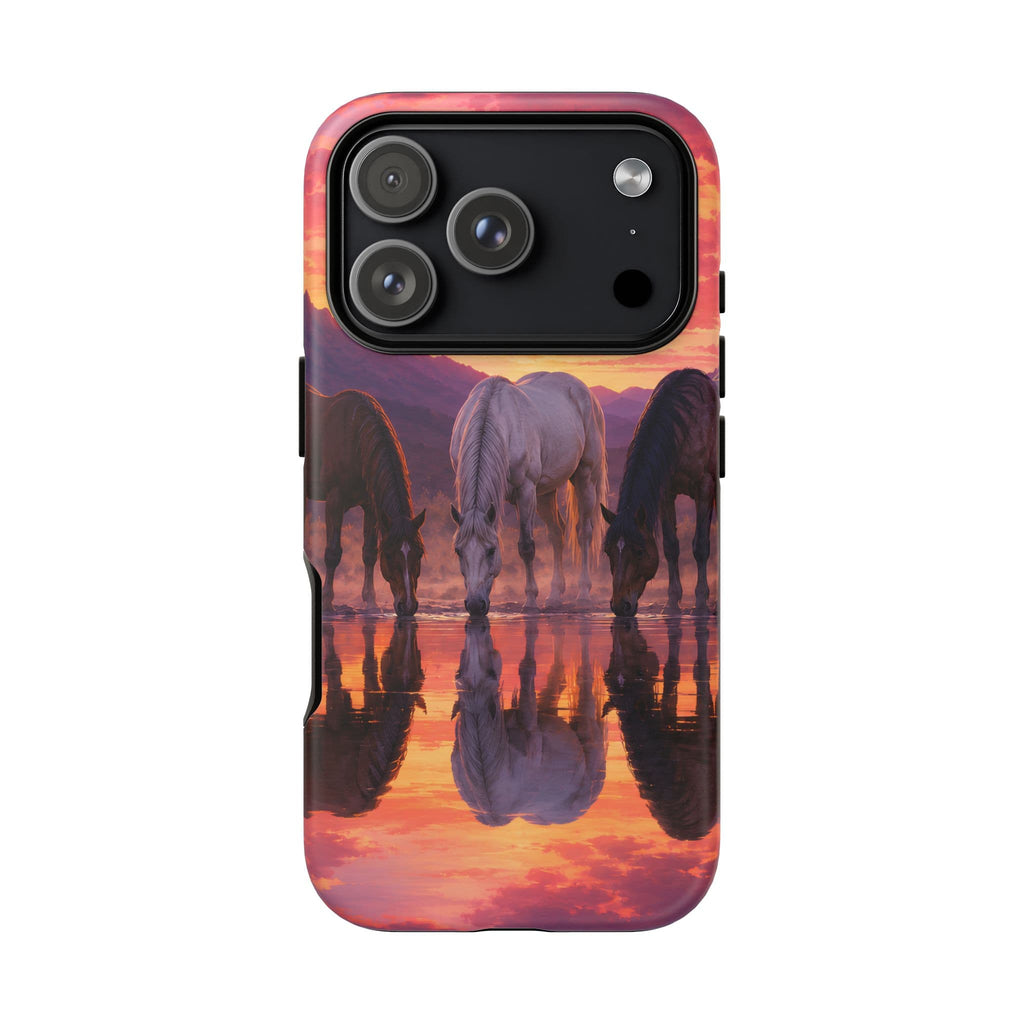 Horses at Sunset Reflection Phone Case