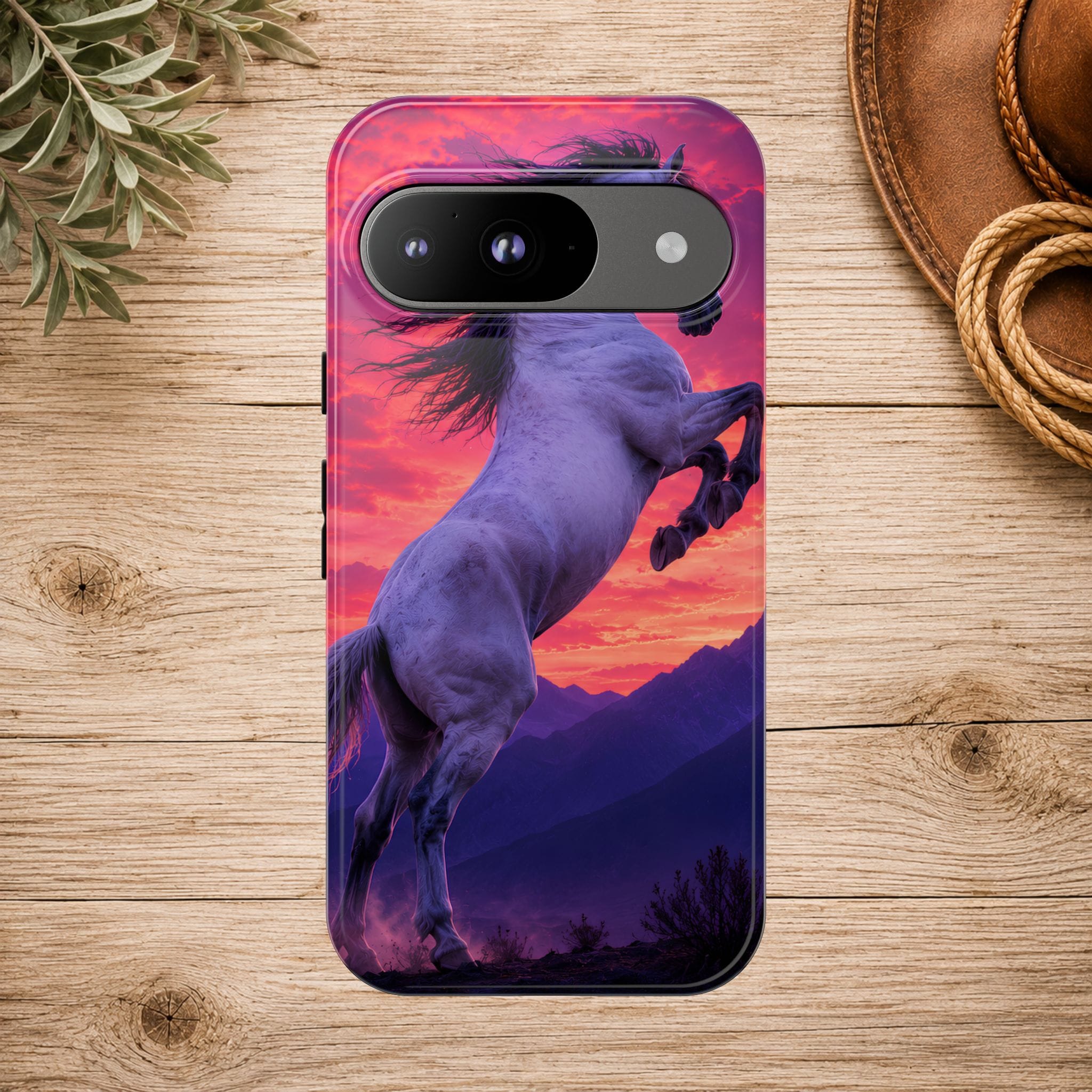 Rearing White Horse Sunset Phone Case