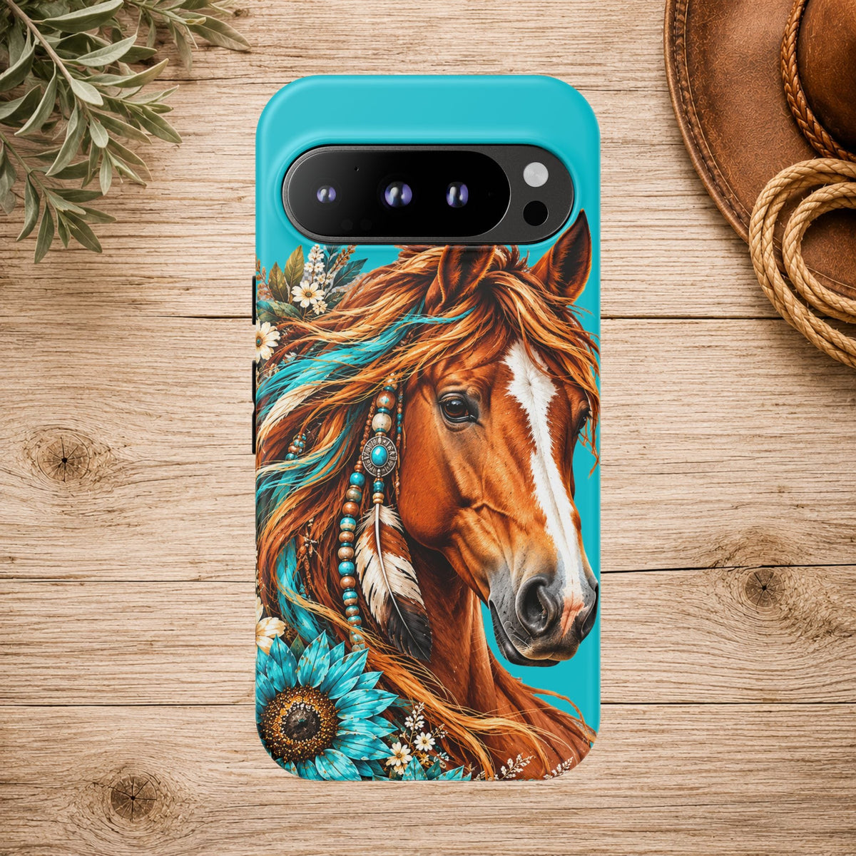 Turquoise Sunflower Horse Phone Case