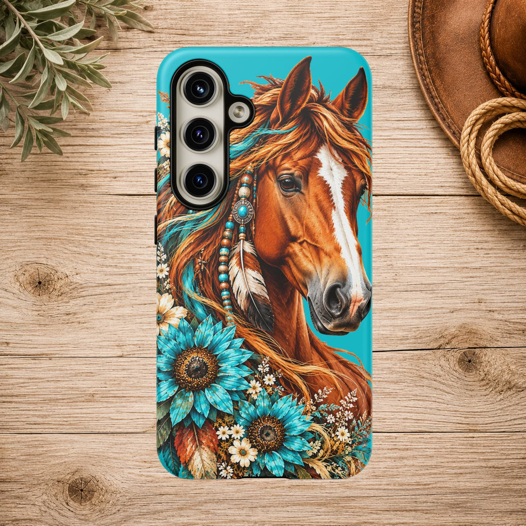 Turquoise Sunflower Horse Phone Case