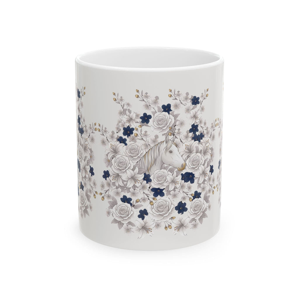 White Horse & Roses Floral Coffee Mug