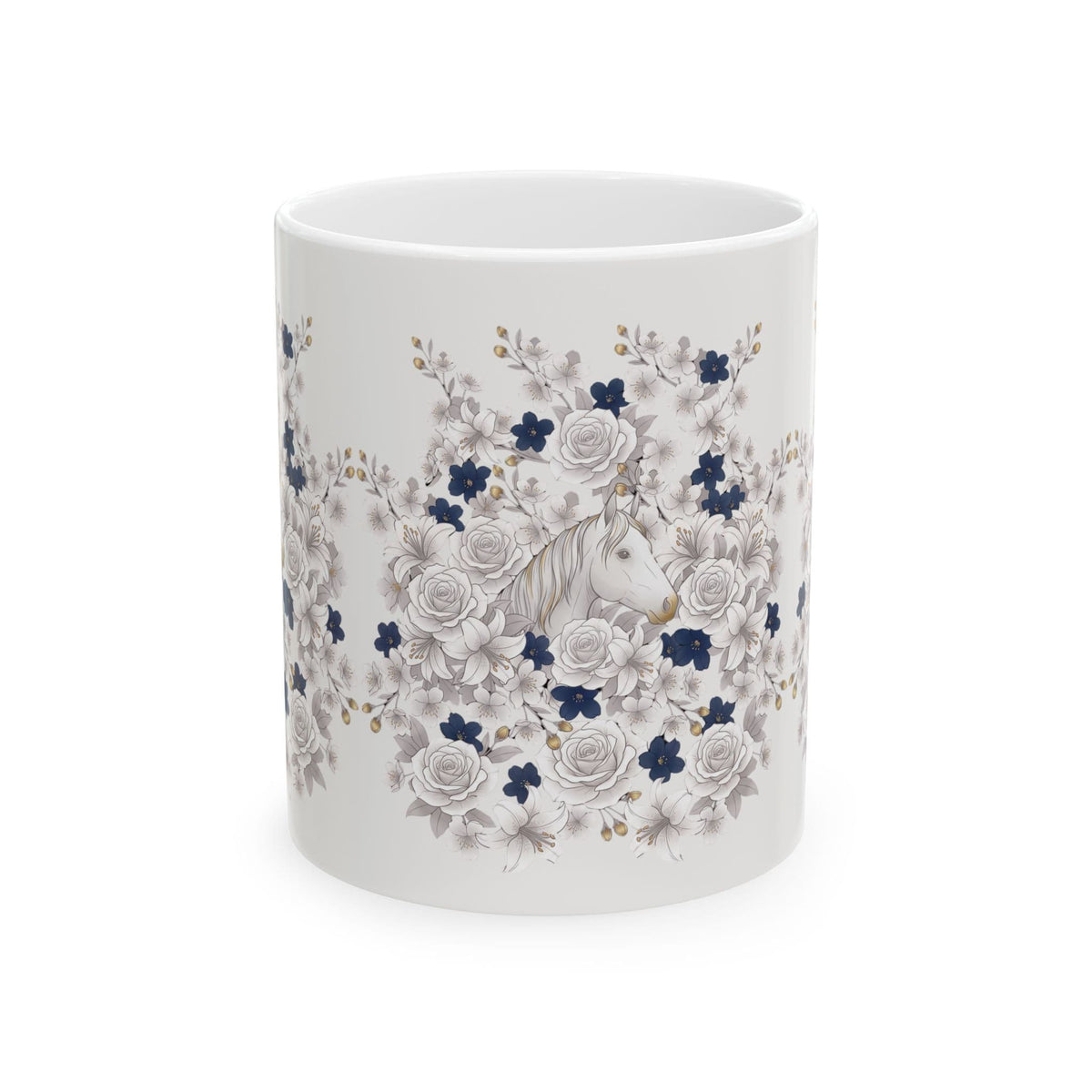 White Horse & Roses Floral Coffee Mug