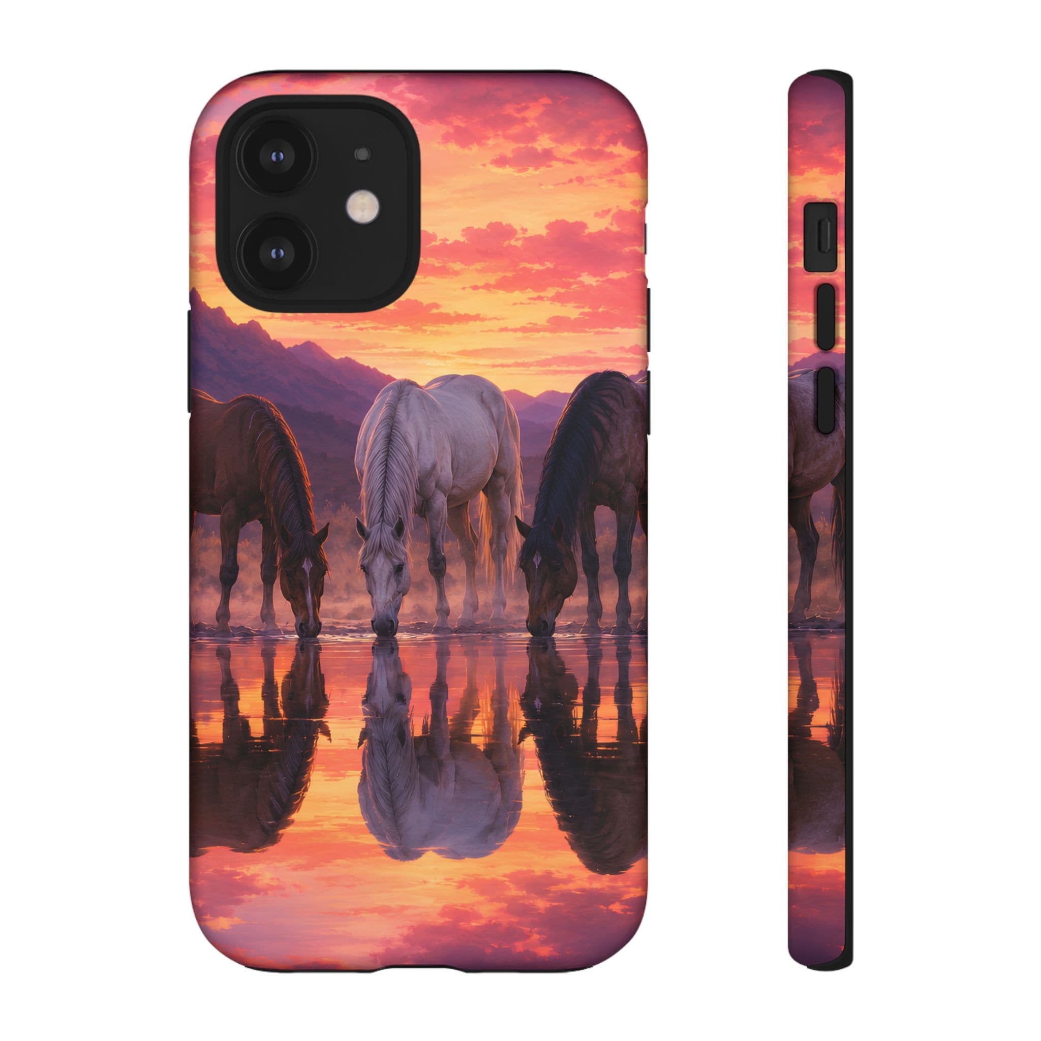 Horses at Sunset Reflection Phone Case