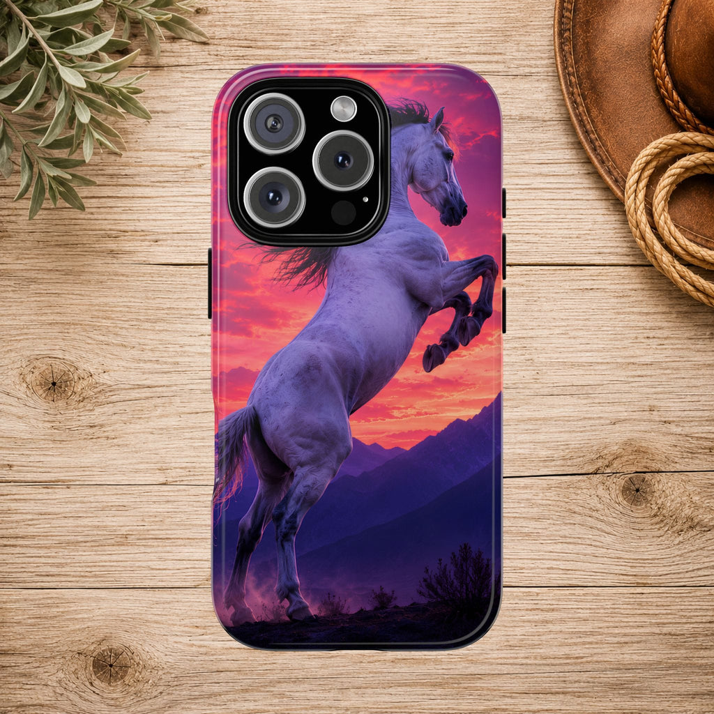Rearing White Horse Sunset Phone Case