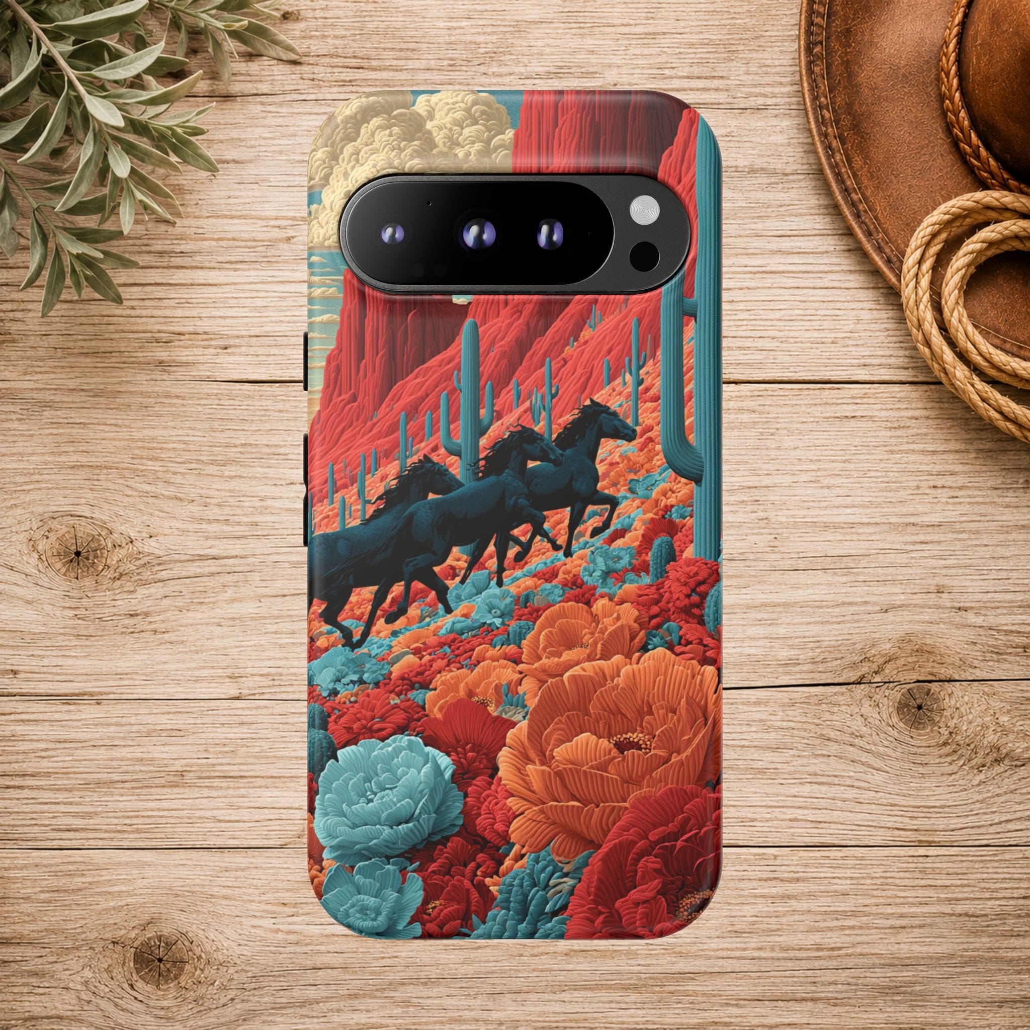 Desert Wild Horses Floral Phone Case