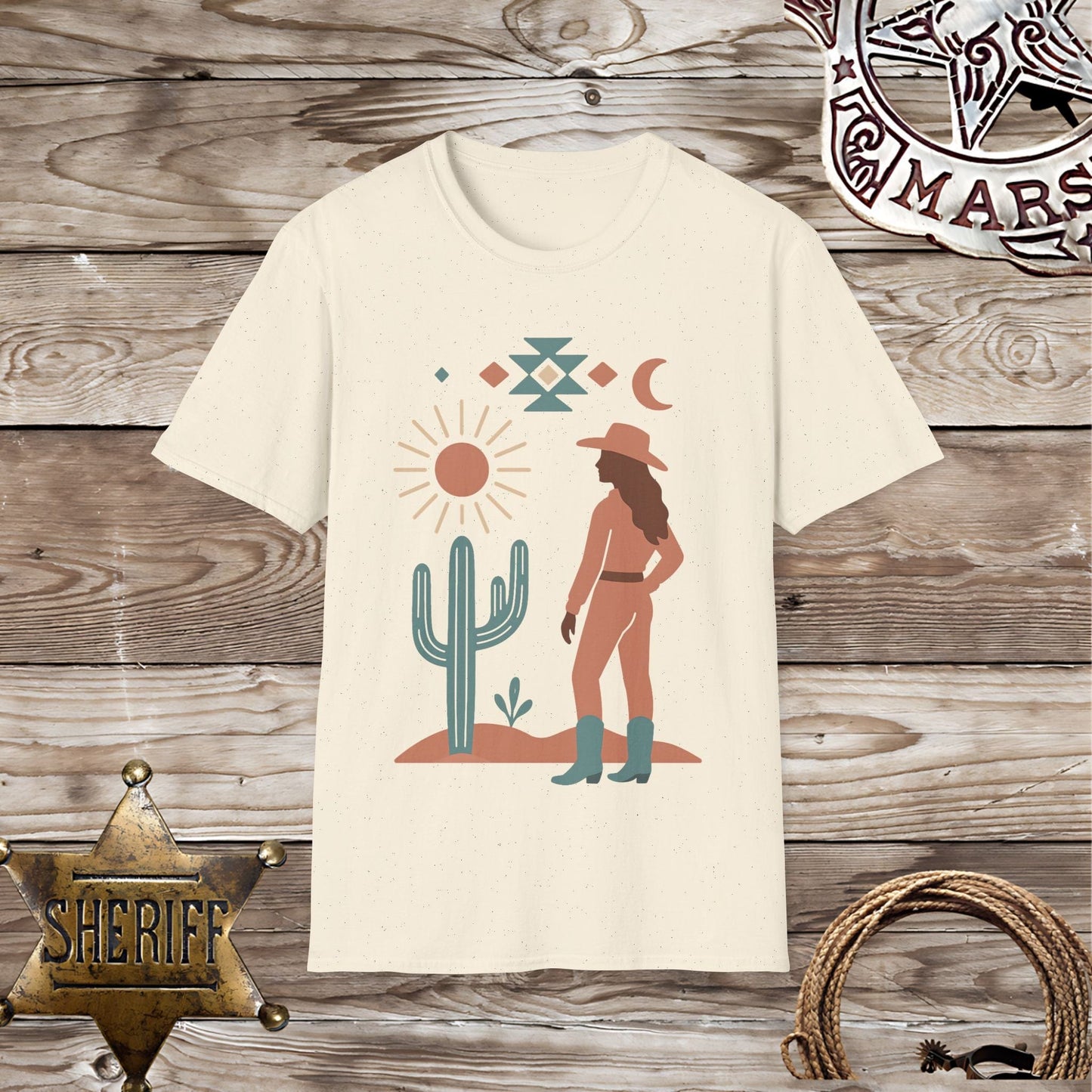 Boho Desert Sun and Cactus Design