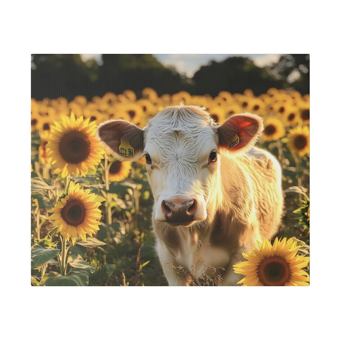 Matte Canvas, Stretched, 0.75" -Calf in a Field of Sunflowers