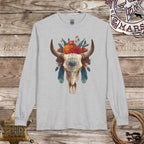 Boho Floral Longhorn Skull Long Sleeve Shirt