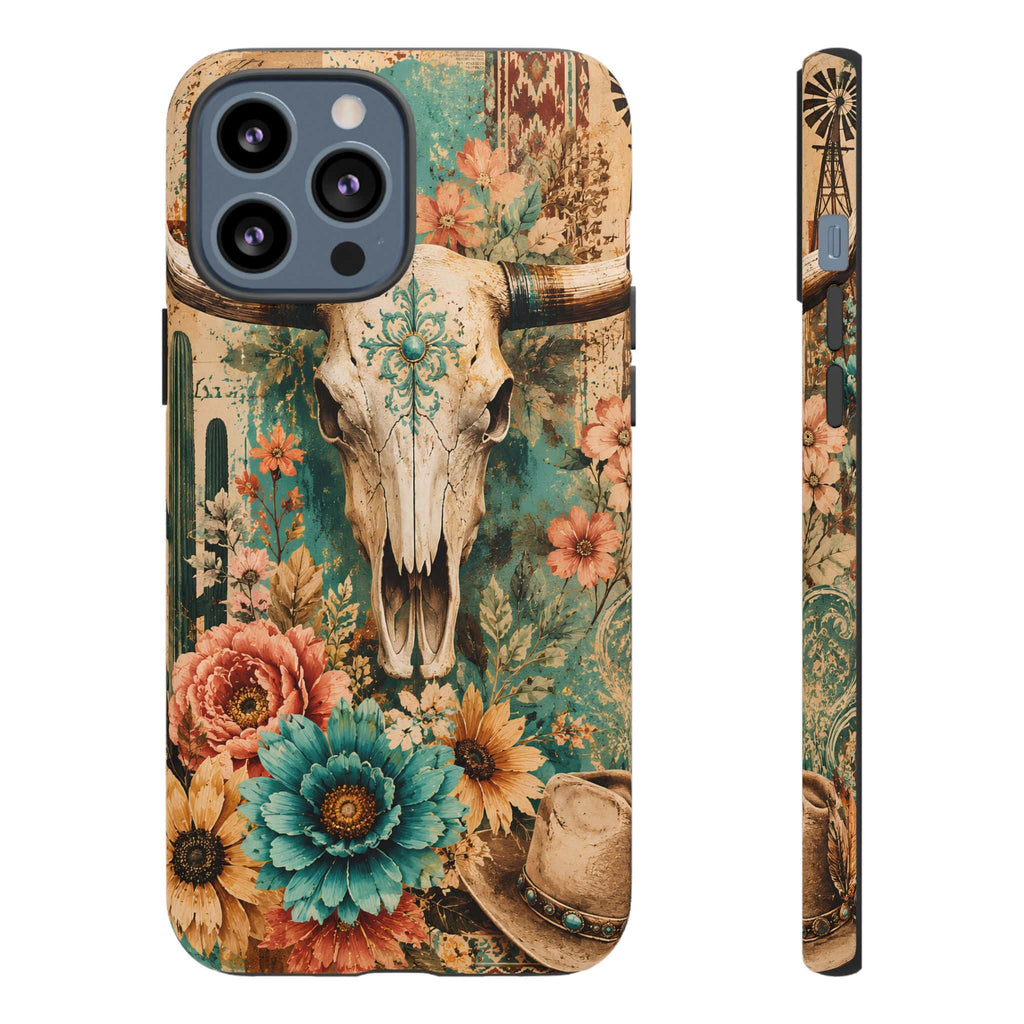Turquoise Floral Longhorn Western Phone Case