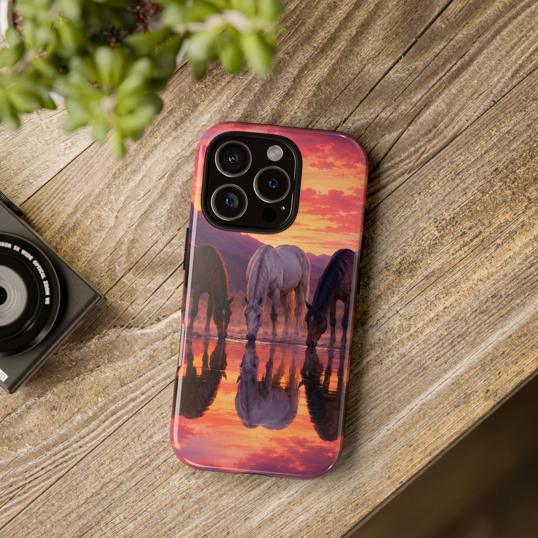 Horses at Sunset Reflection Phone Case
