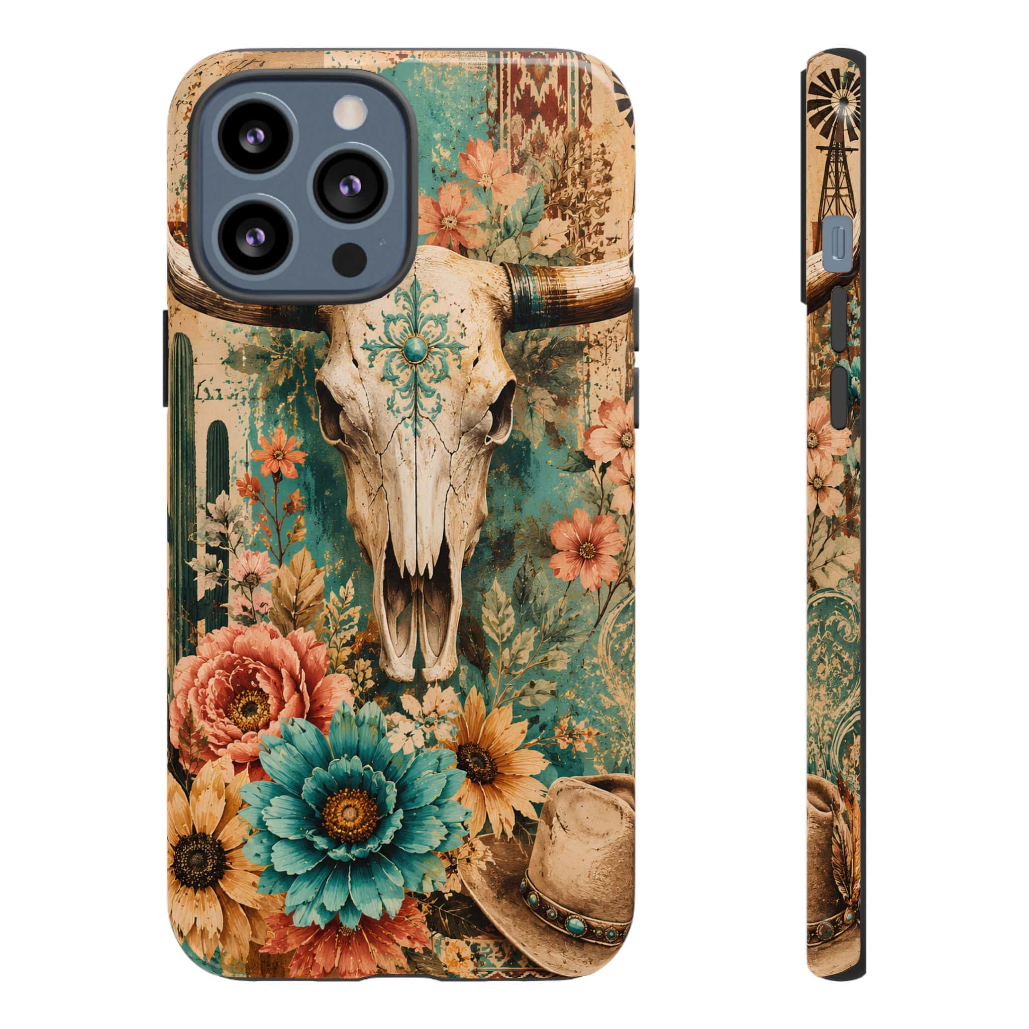 Turquoise Floral Longhorn Western Phone Case