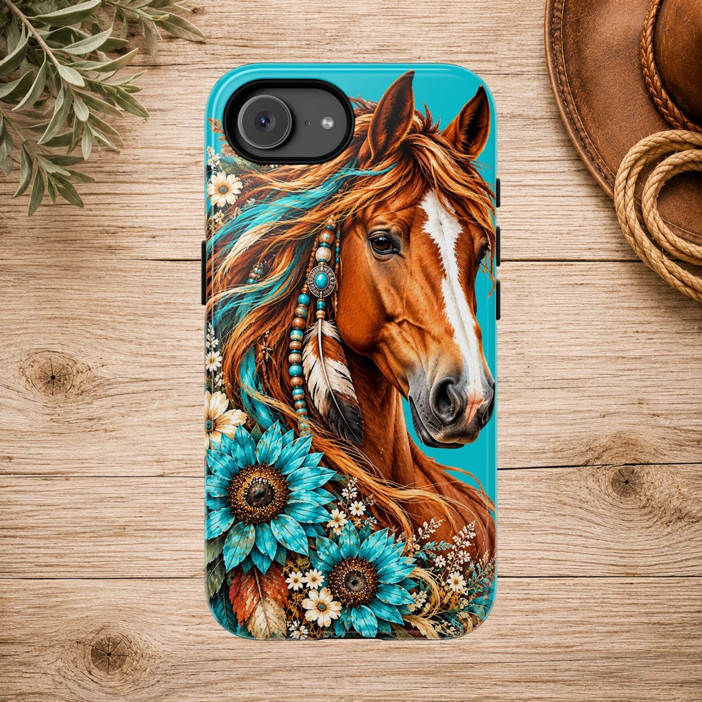 Turquoise Sunflower Horse Phone Case