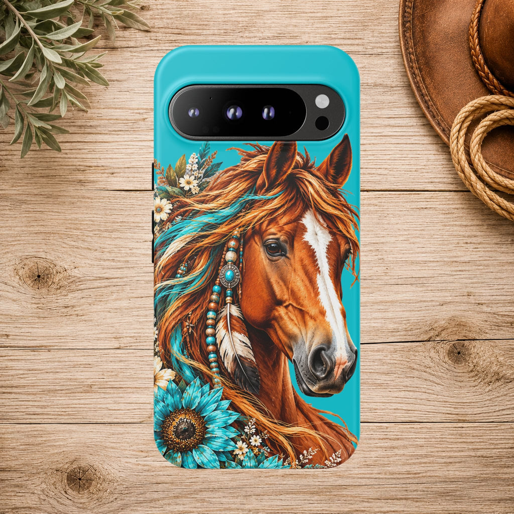 Turquoise Sunflower Horse Phone Case