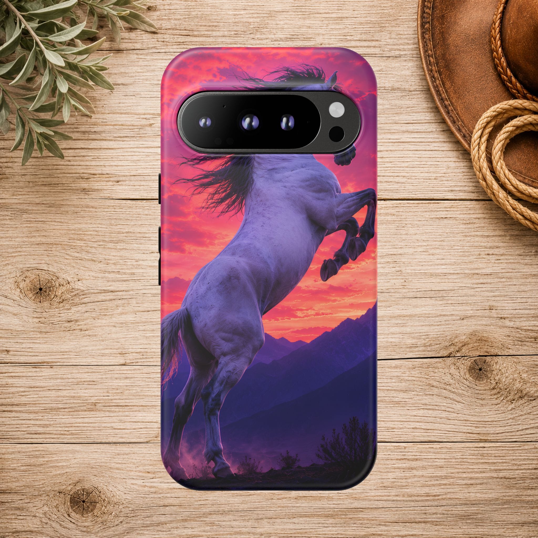 Rearing White Horse Sunset Phone Case