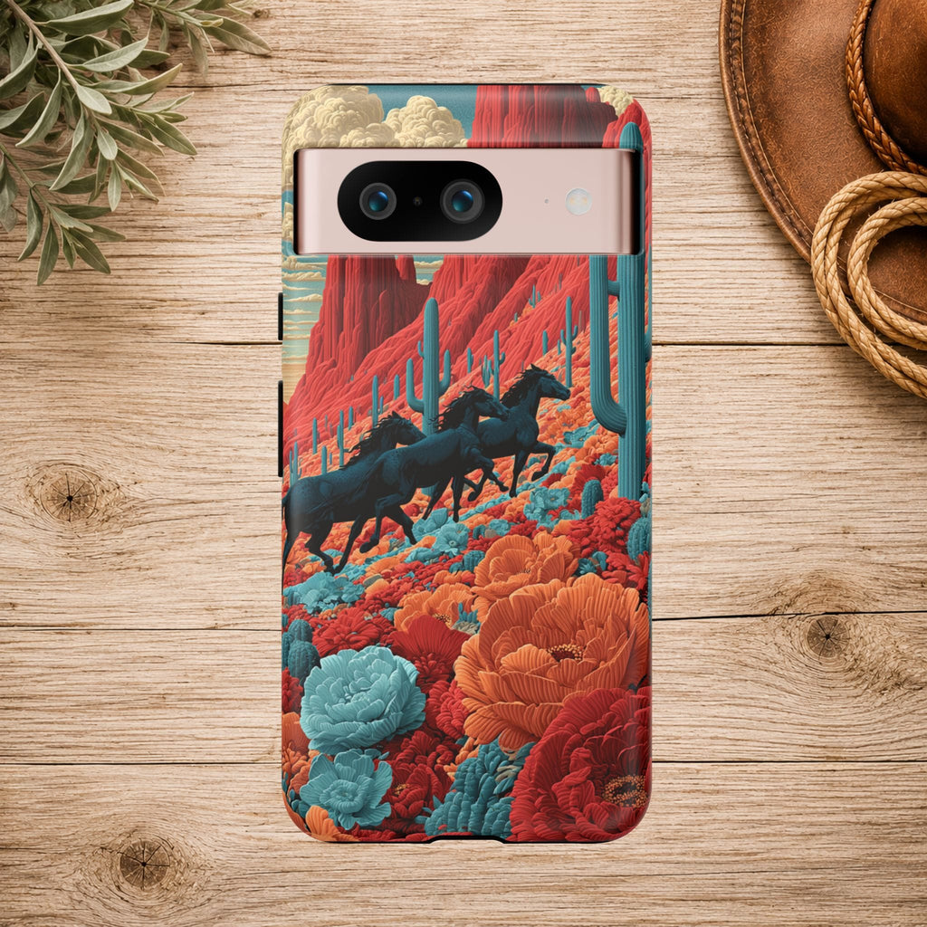 Desert Wild Horses Floral Phone Case