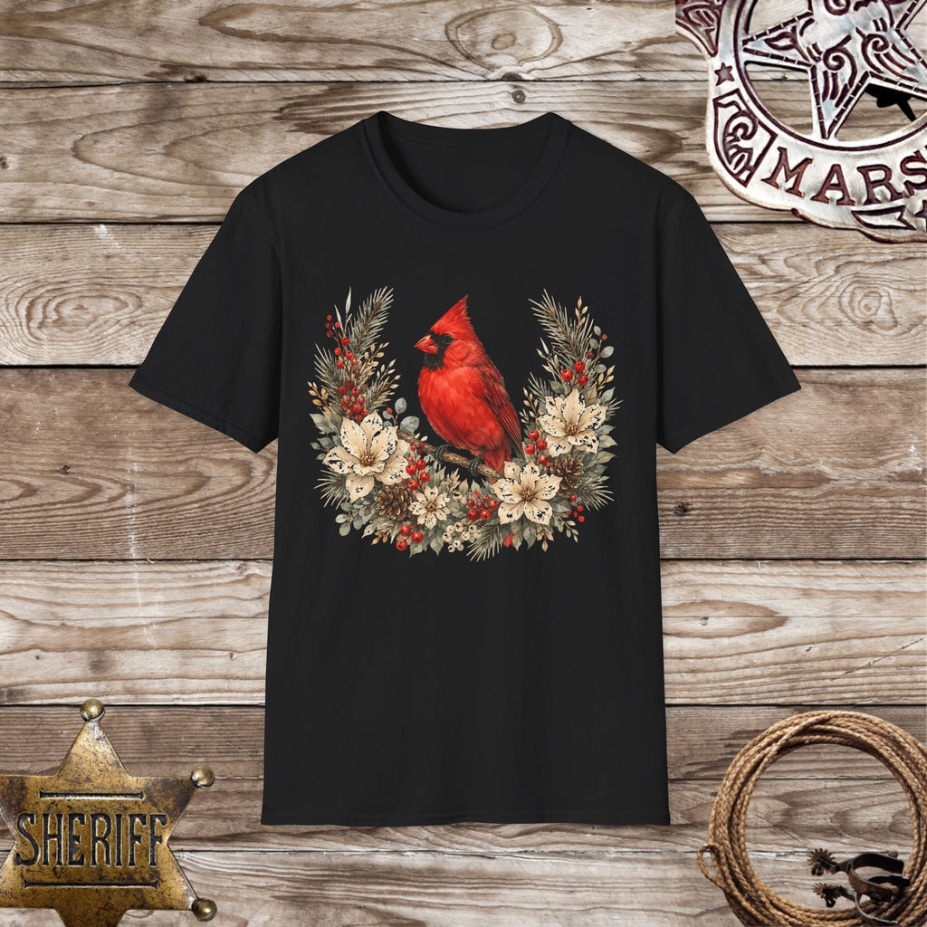 Cardinal Floral Wreath Nature T-Shirt