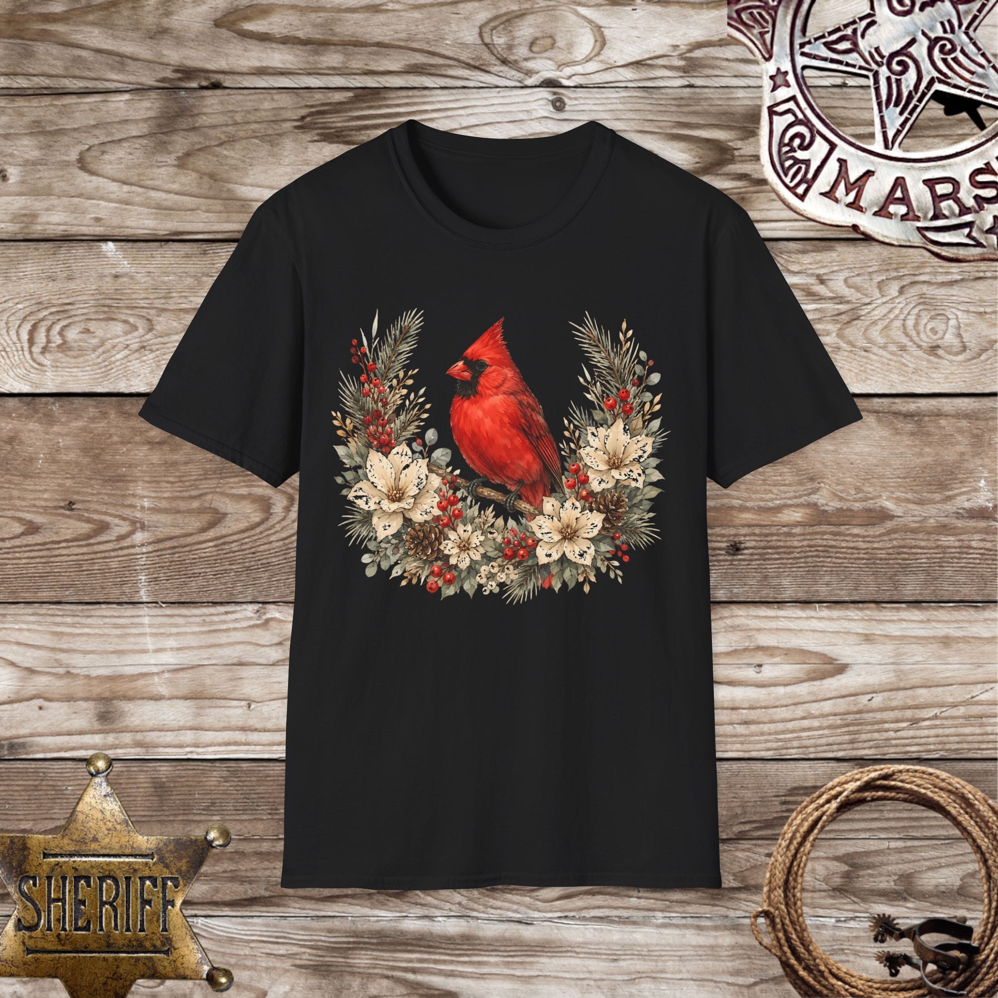 Cardinal Floral Wreath Nature T-Shirt