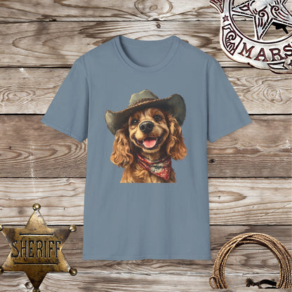 Softstyle Unisex T-Shirt Cocker Spaniel  Cowboy hat