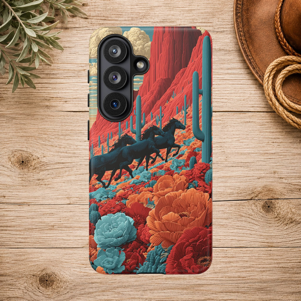 Desert Wild Horses Floral Phone Case