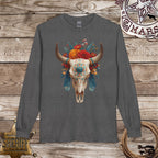 Boho Floral Longhorn Skull Long Sleeve Shirt