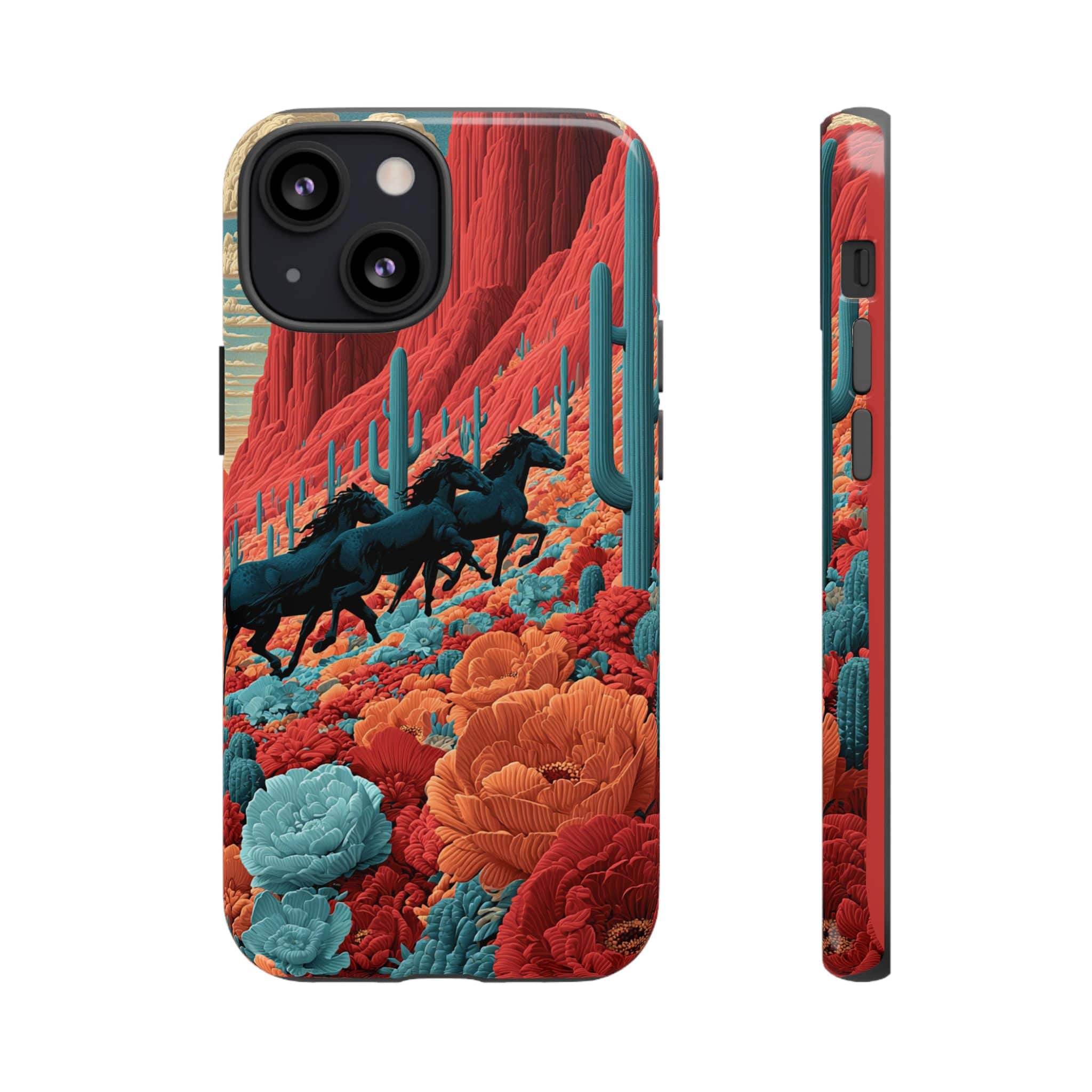 Desert Wild Horses Floral Phone Case