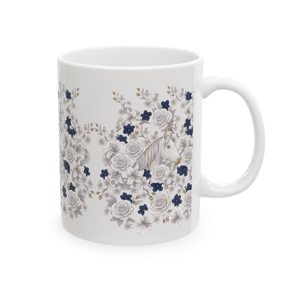 White Horse & Roses Floral Coffee Mug
