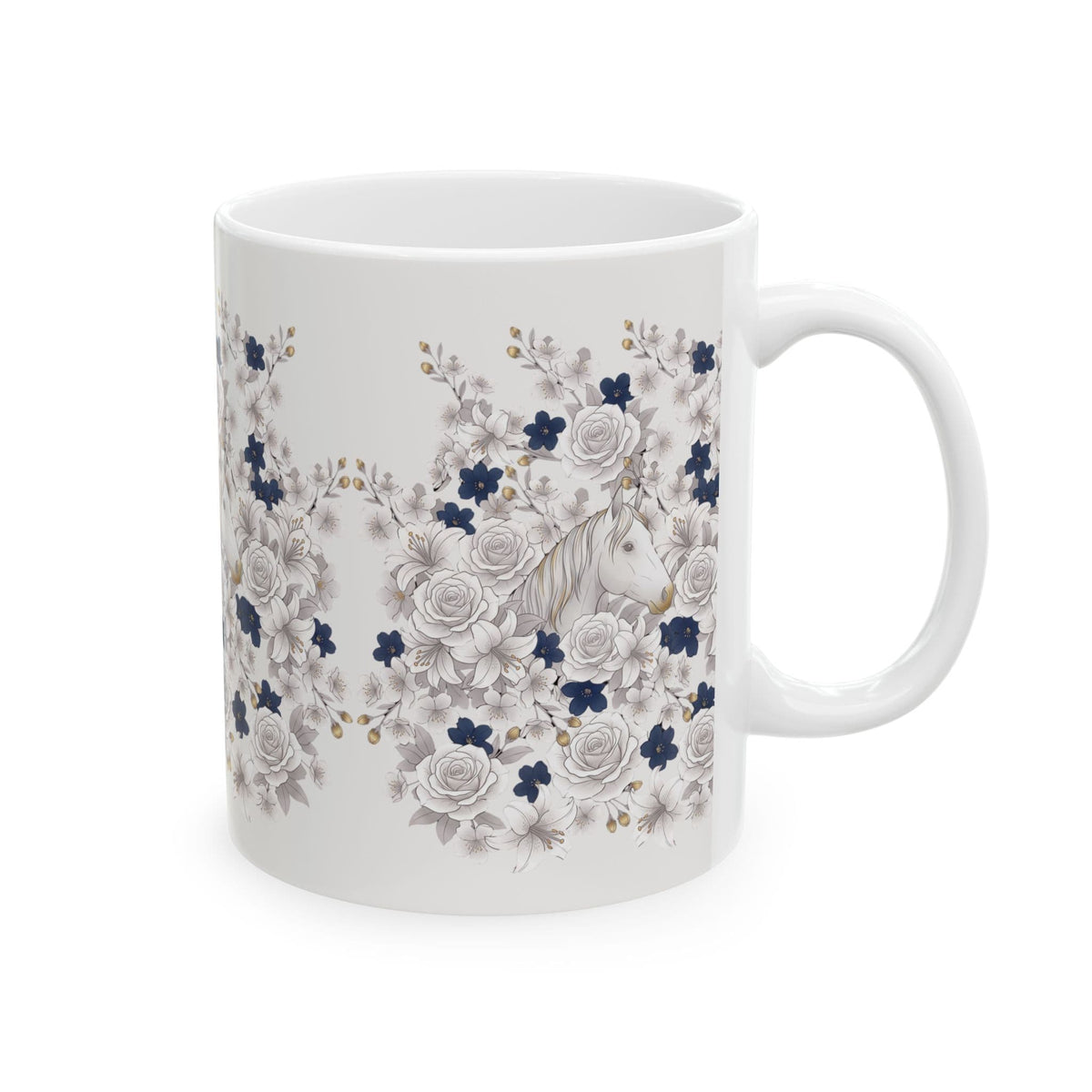 White Horse & Roses Floral Coffee Mug