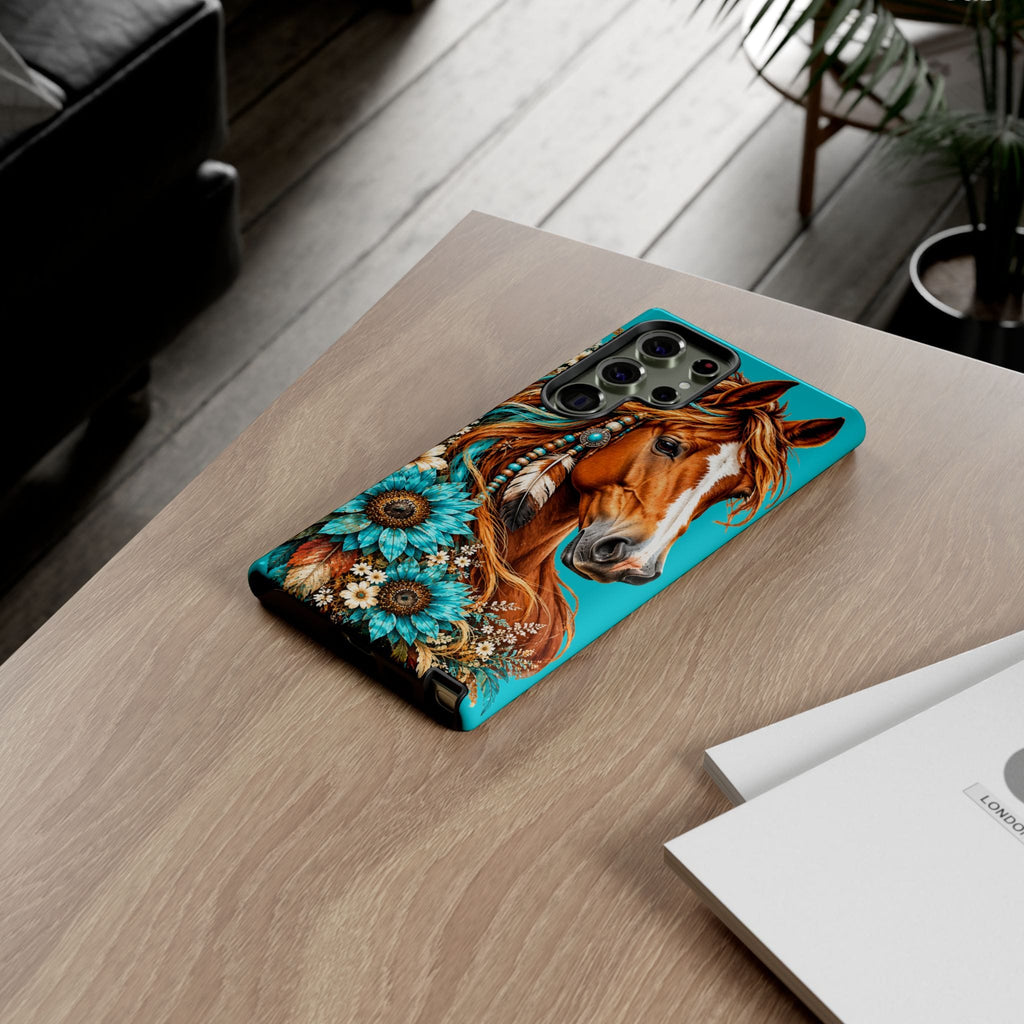 Turquoise Sunflower Horse Phone Case