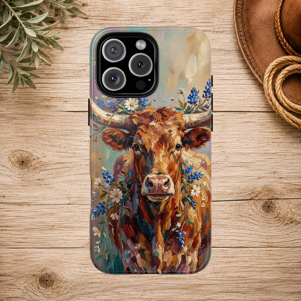 Texas Bluebonnet Longhorn Phone Case