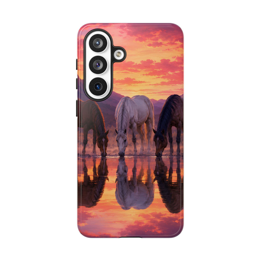 Horses at Sunset Reflection Phone Case