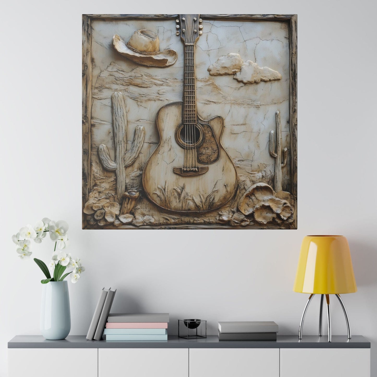 Matte Canvas, Stretched, 0.75" White Guitar