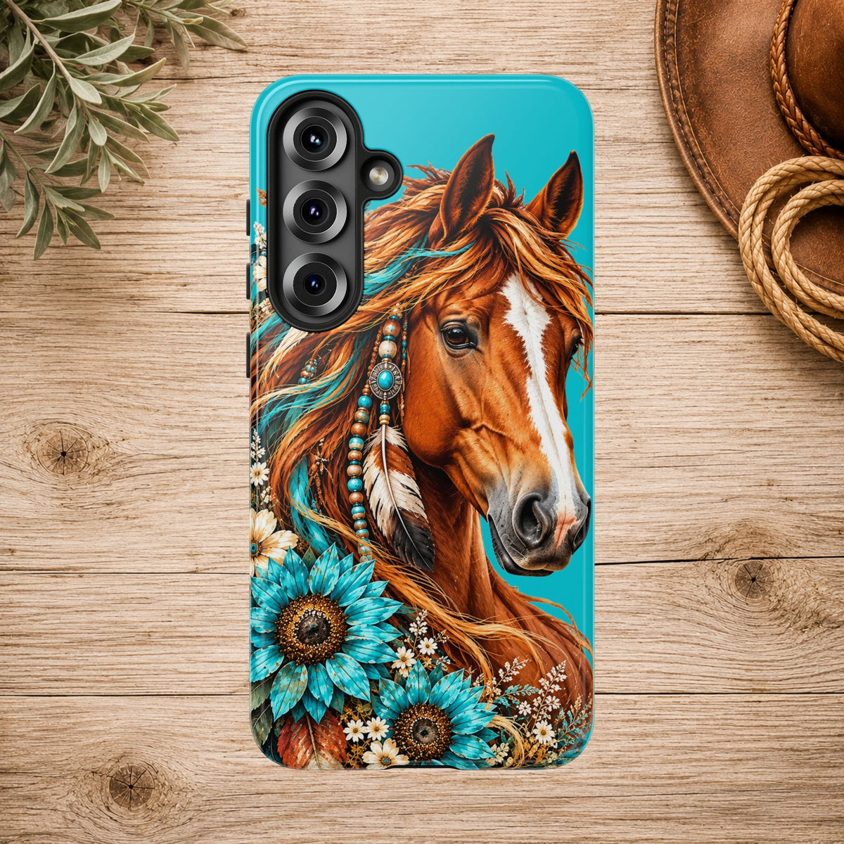 Turquoise Sunflower Horse Phone Case