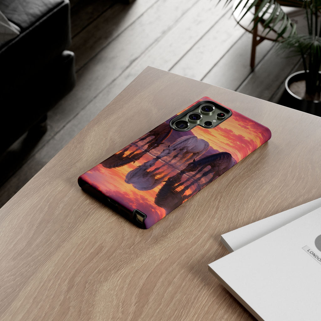 Horses at Sunset Reflection Phone Case