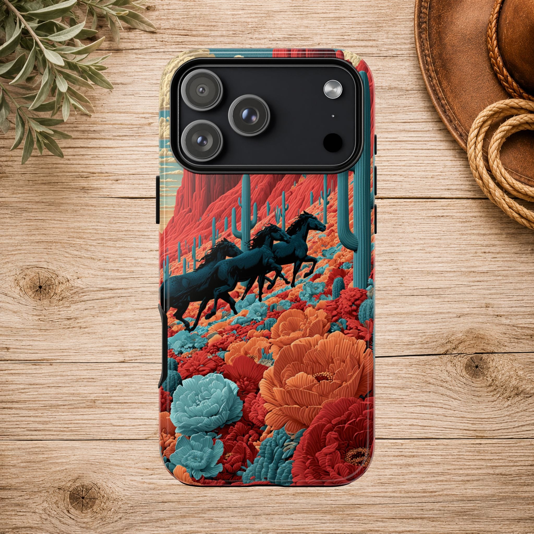 Desert Wild Horses Floral Phone Case