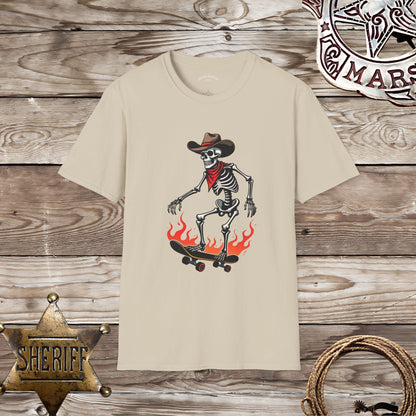 Softstyle Unisex T-Shirt: Skater Cowboy Skeleton