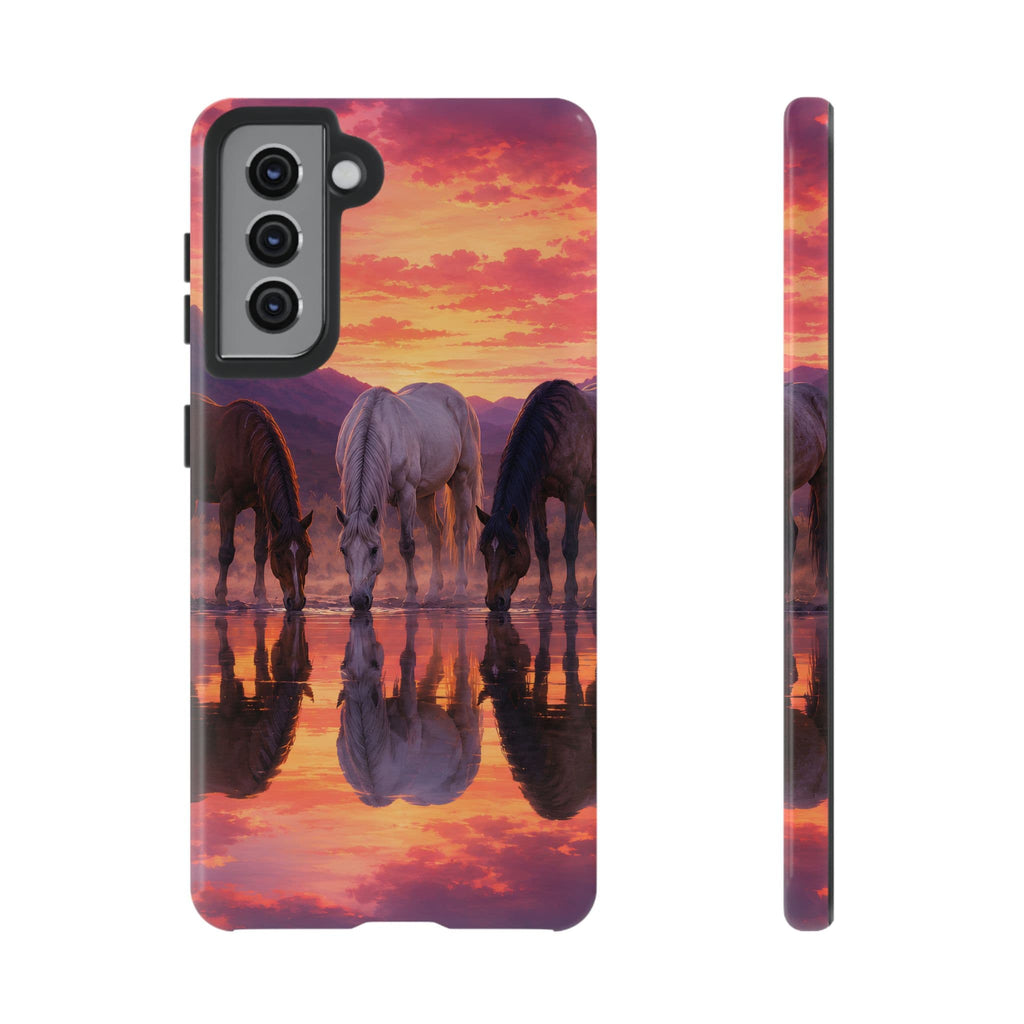 Horses at Sunset Reflection Phone Case