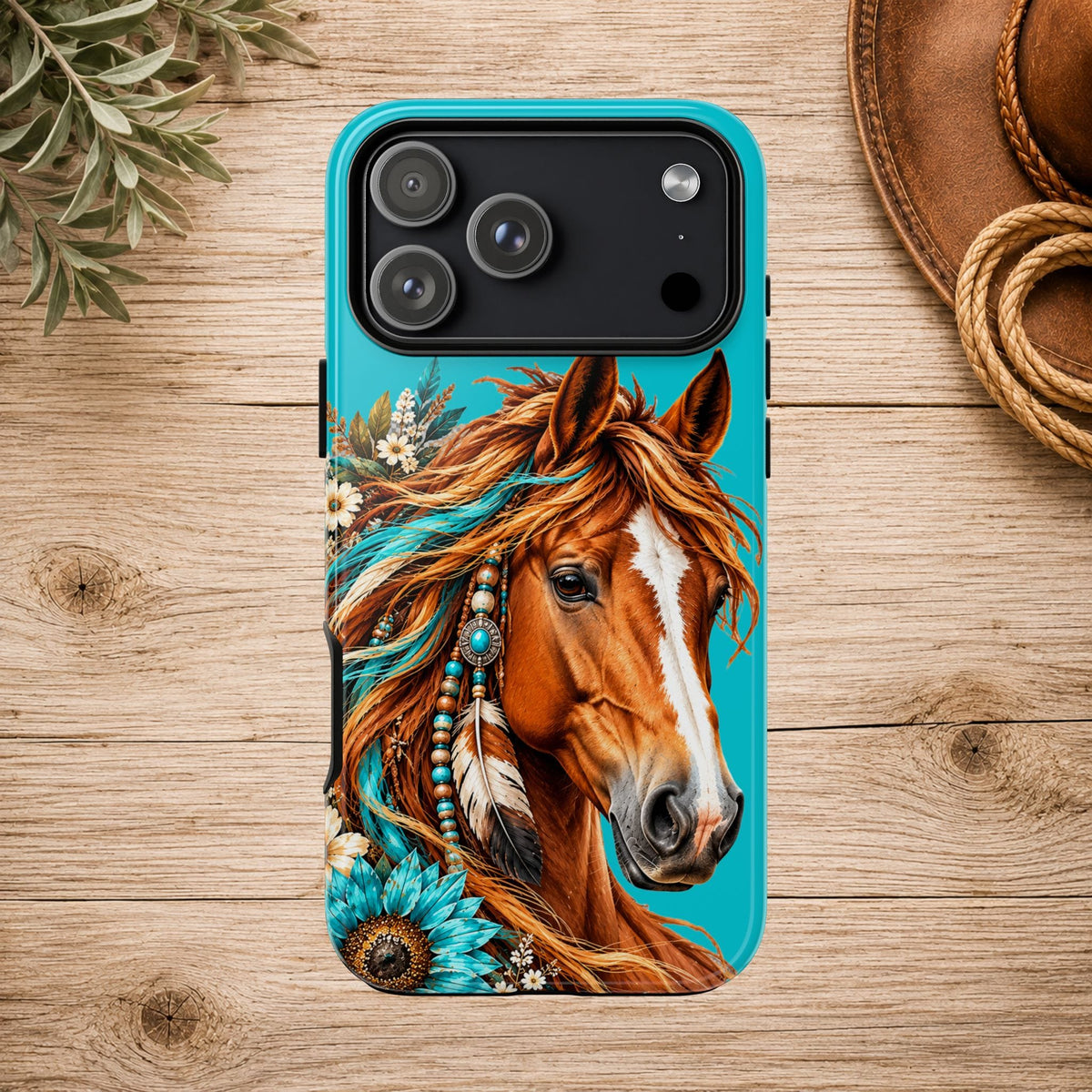 Turquoise Sunflower Horse Phone Case