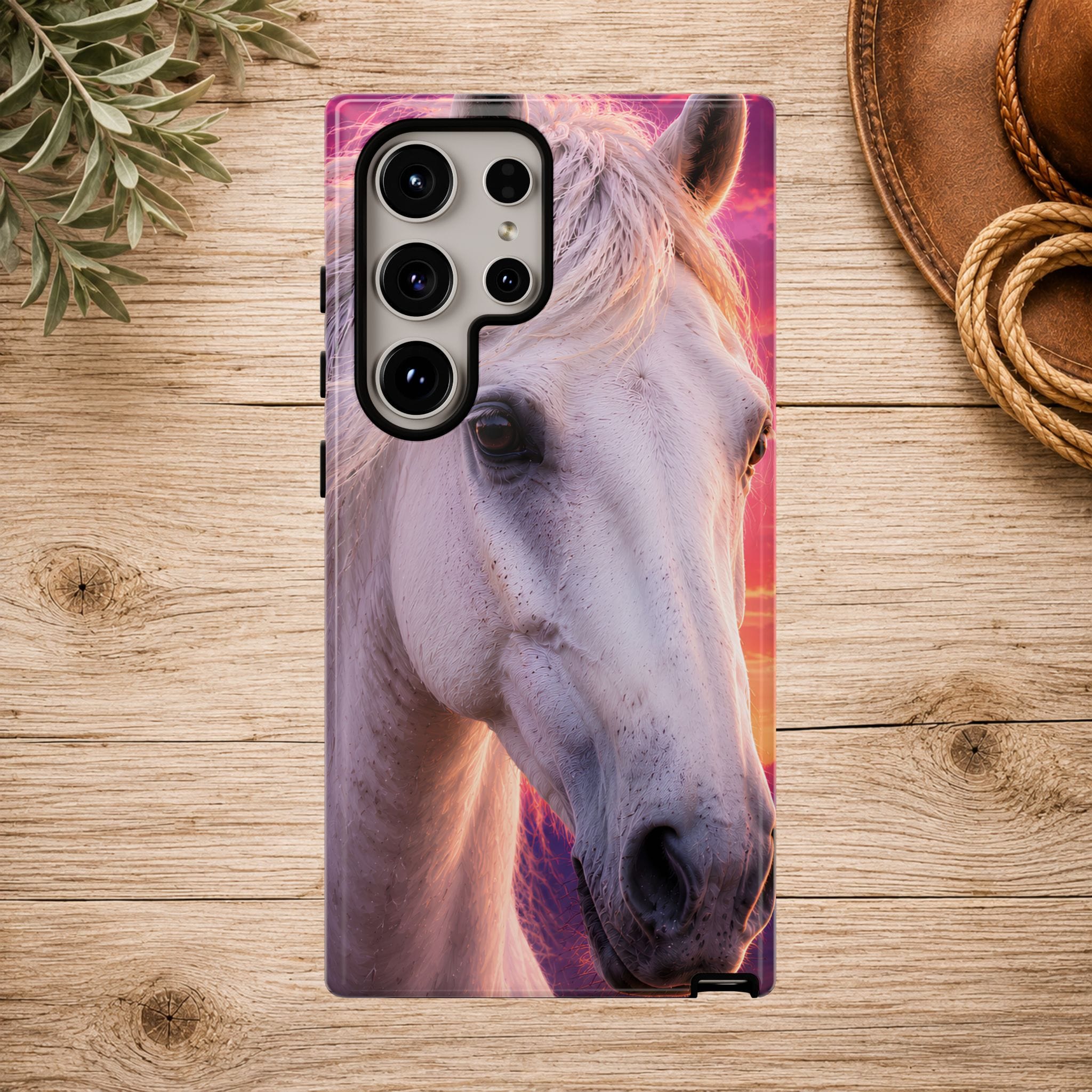 White Horse Sunset Phone Case