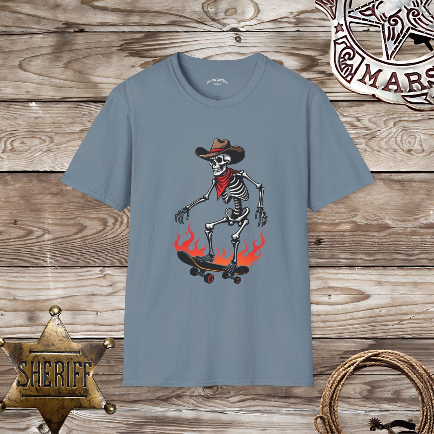 Softstyle Unisex T-Shirt: Skater Cowboy Skeleton