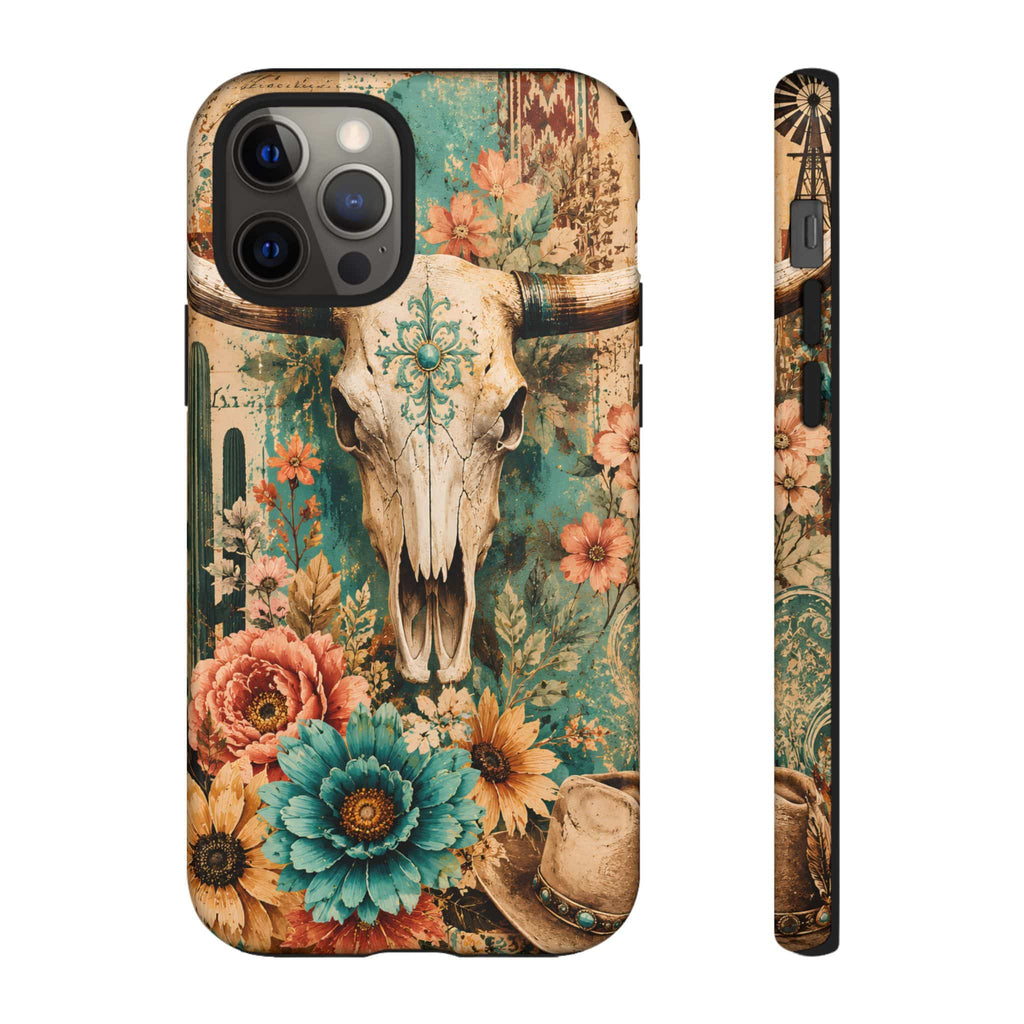 Turquoise Floral Longhorn Western Phone Case